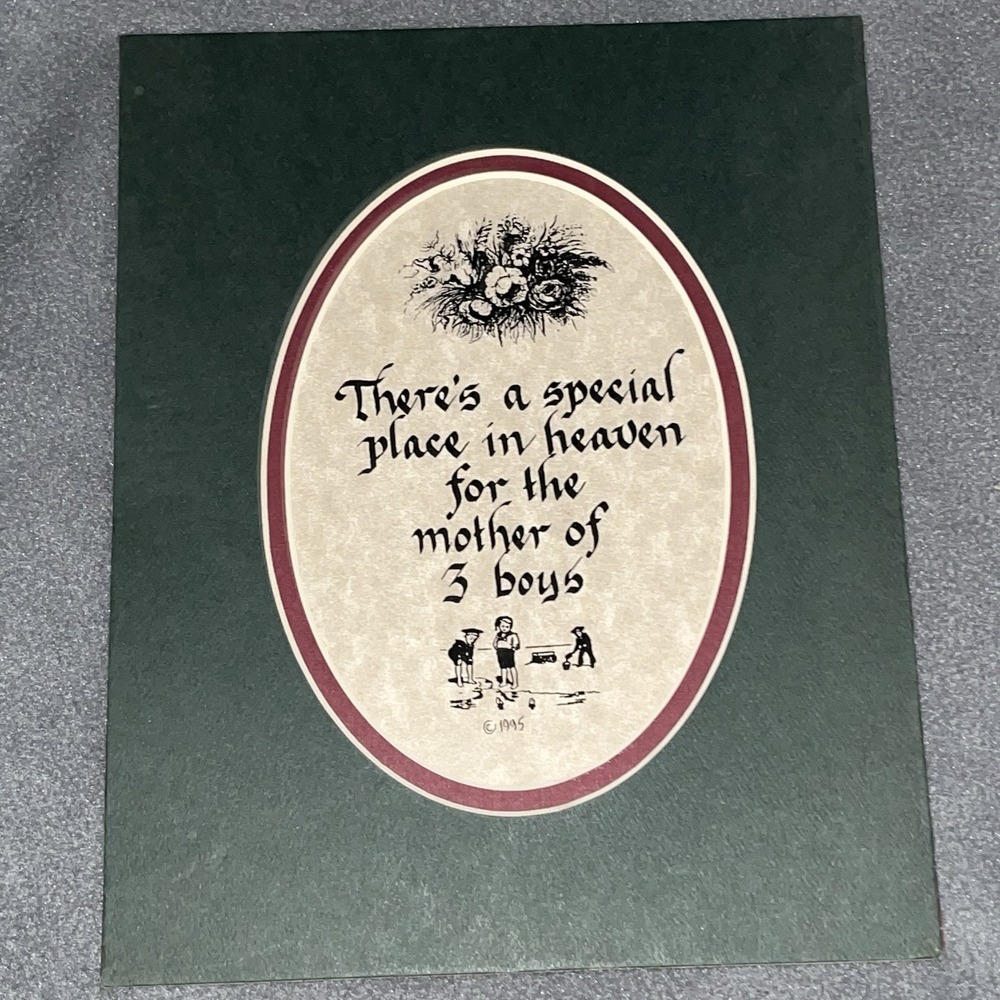 Vintage Calligraphy 8"x10" Wall Hanging To Mother Of 3 Boys Sons